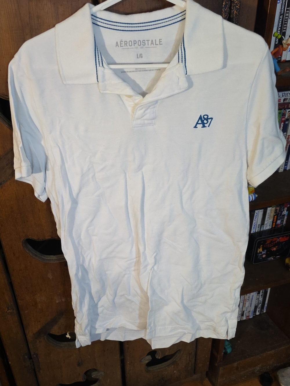 Aeropostale Men's White Polo with Blue A87 Logo